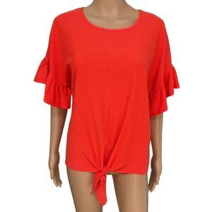 I. N. studio bright coral oversized textured blouse flounce sleeve size S